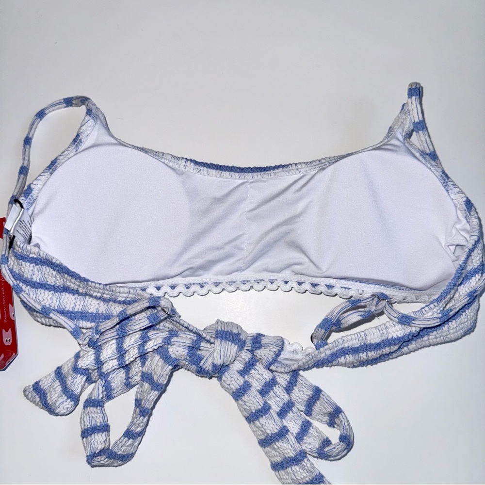 NWT Cider Textured Stripe Bikini Set Medium Blue White Tie Front Top & Bottoms - Picture 7 of 7